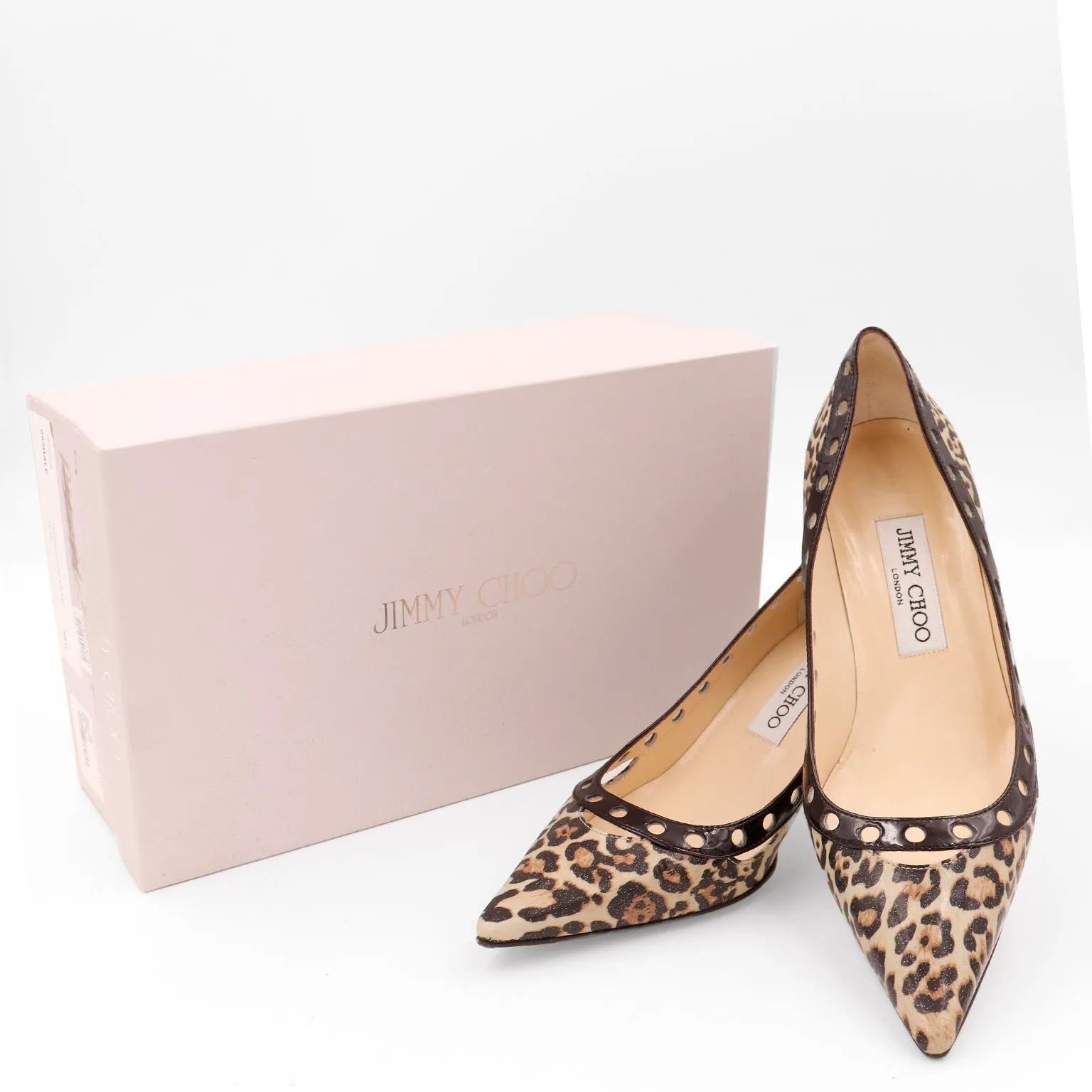 2000s Jimmy Choo London Heels Leopard Print Pumps W Original Shoe Box