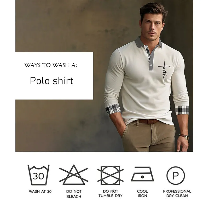 3D Waffle Polo Shirt with Stand Collar - Men's Vintage Print Long Sleeve Golf Polo for Outdoor Casual Streetwear