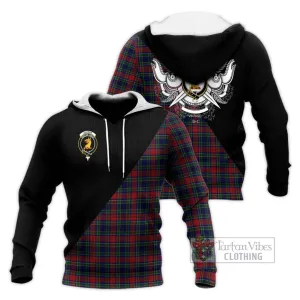 Allison Red Tartan Knitted Hoodie with Family Crest and Military Logo Style