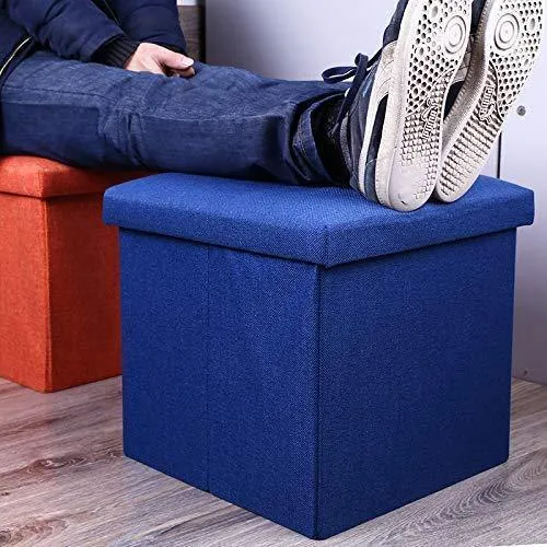 Almand Foldable Storage Ottoman Footrest Toy Box Coffee Table Stool, 2-Pack, 11.8x11.8x11.8 inch, (2 pcs)