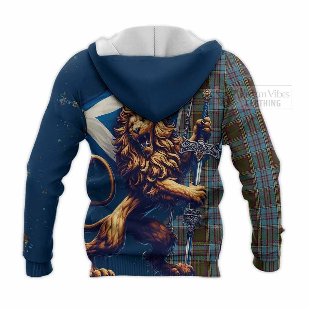 Anderson Tartan Family Crest Knitted Hoodie with Scottish Majestic Lion