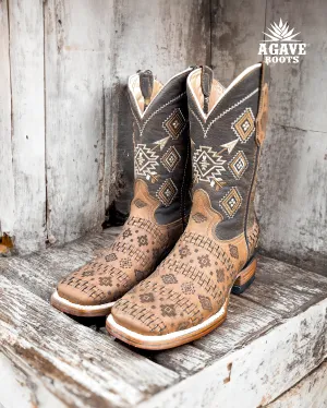 AZTEC BASKET WEAVE PETATILLO | MEN SQUARE TOE WESTERN COWBOY BOOTS