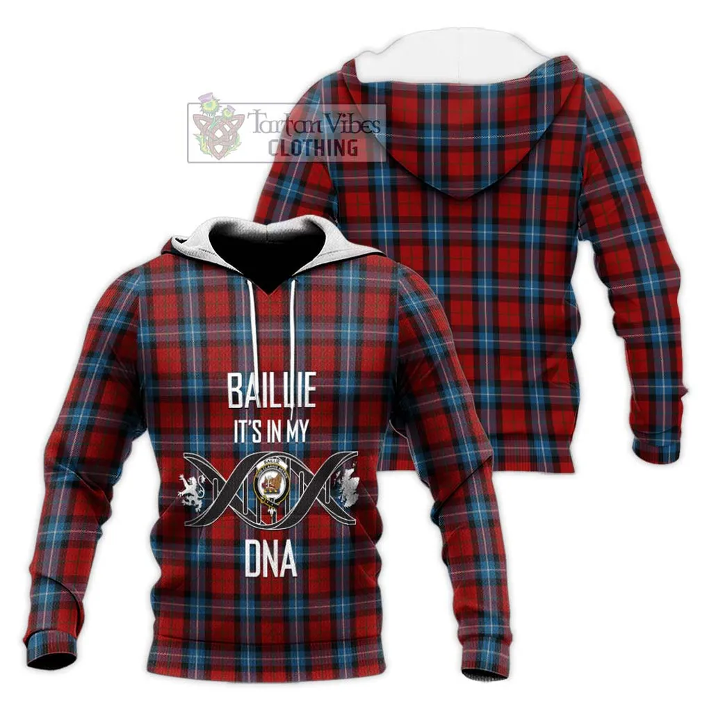 Baillie of Polkemmet Red Tartan Knitted Hoodie with Family Crest DNA In Me Style