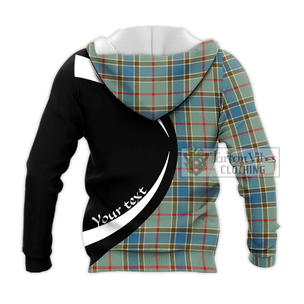 Balfour Blue Tartan Knitted Hoodie with Family Crest Circle Style