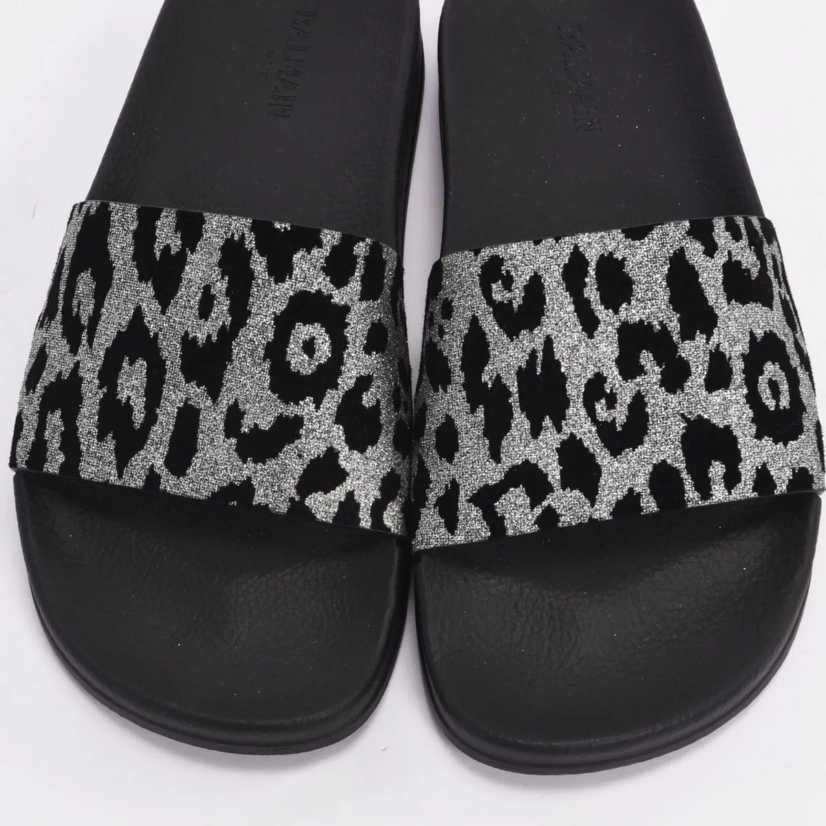 Balmain Black & Silver Leopard Print Calypso Slides 39