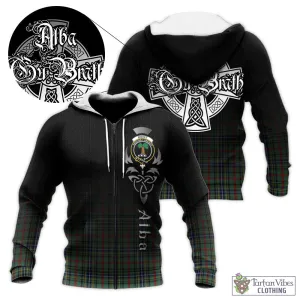 Bisset Tartan Knitted Hoodie Featuring Alba Gu Brath Family Crest Celtic Inspired