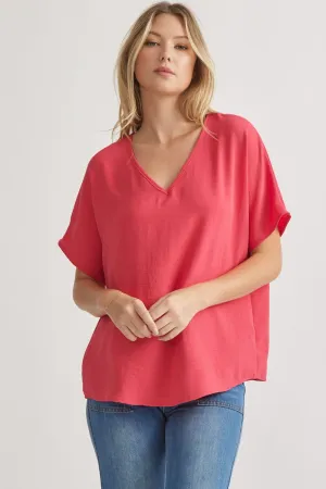 Blissful Basics V-Neck Top - Punch *Regular & Curvy*