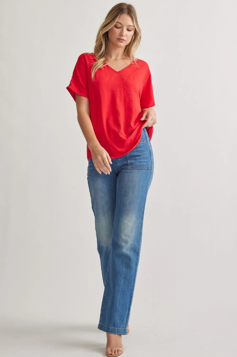 Blissful Basics V-Neck Top - Red *Regular & Curvy*