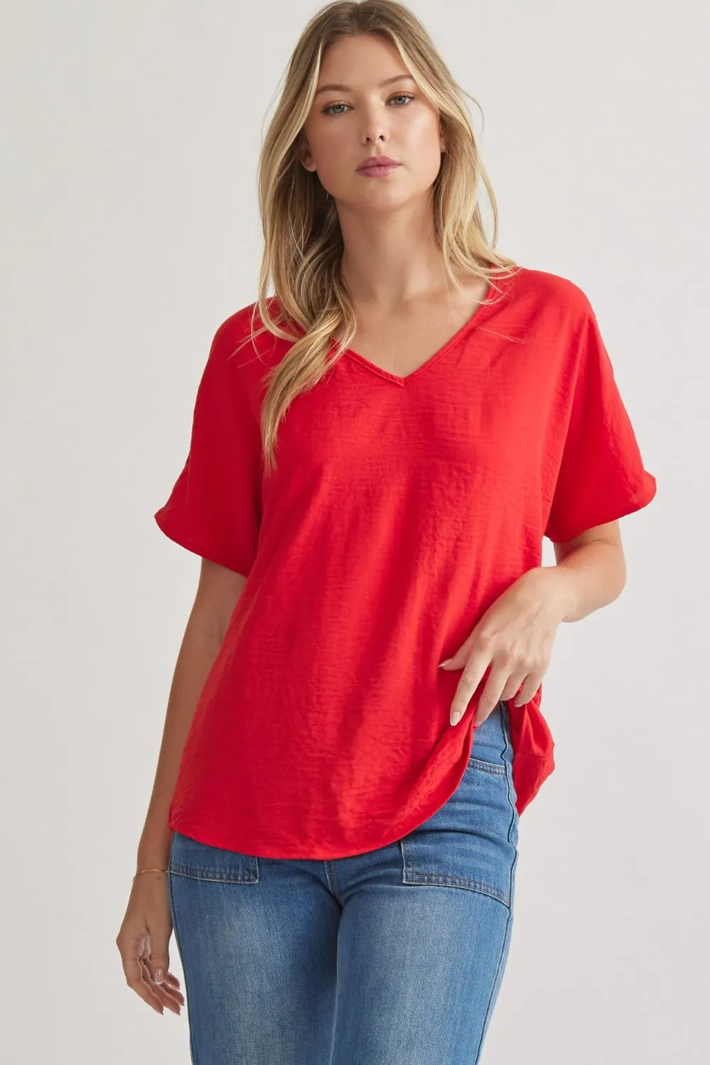 Blissful Basics V-Neck Top - Red *Regular & Curvy*