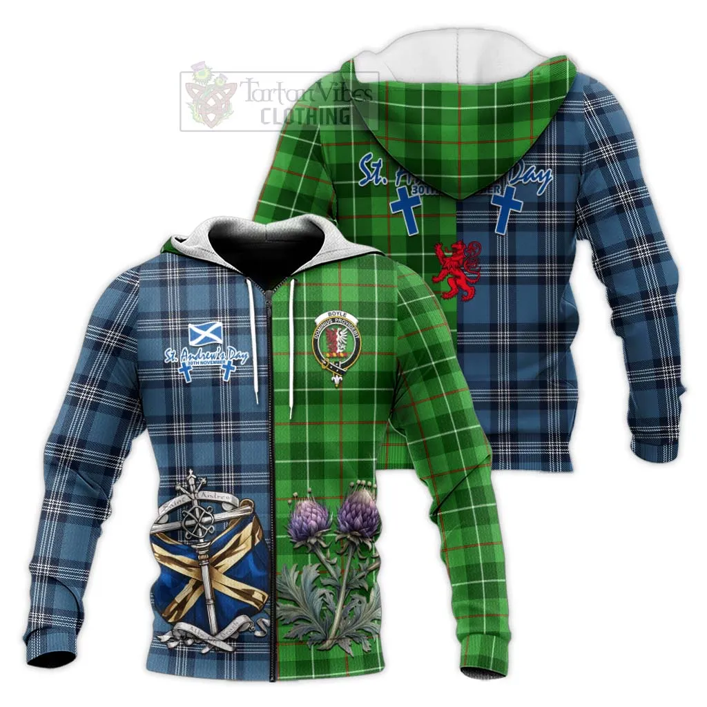 Boyle Tartan Knitted Hoodie Happy St. Andrew's Day Half Tartan Style