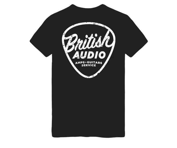 British Audio Black T-Shirt Front Script with Back Pick