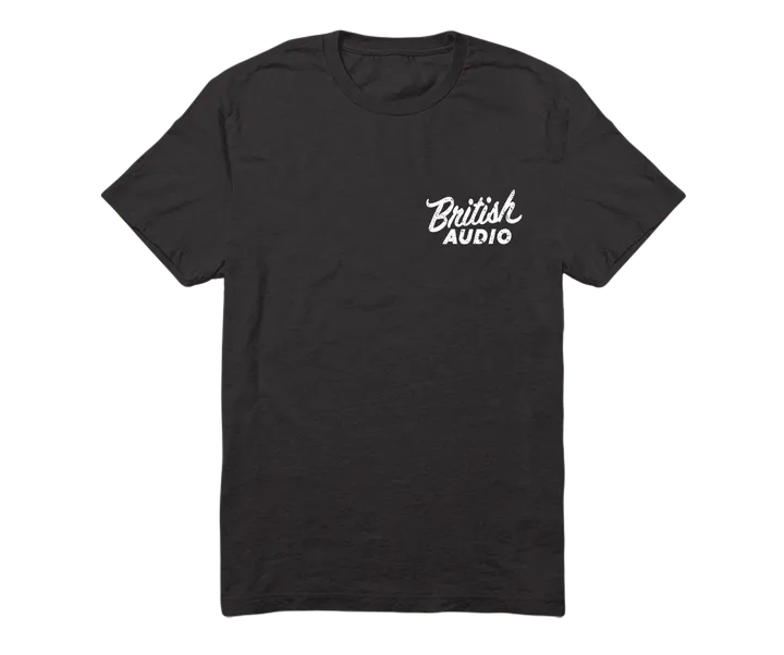 British Audio Black T-Shirt Front Script with Back Pick