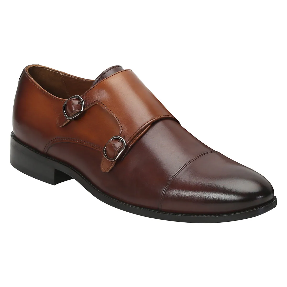 Brown Genuine Leather Monk Shoes By Brune & Bareskin