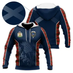 Bruce Tartan Knitted Hoodie with Family Crest and Scottish Thistle Vibes Sport Style