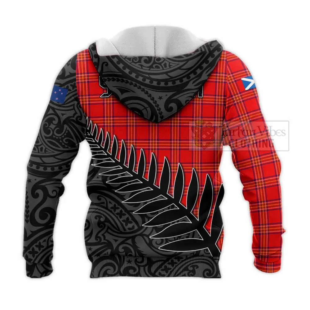 Burnett Crest Tartan Knitted Hoodie with New Zealand Silver Fern Half Style