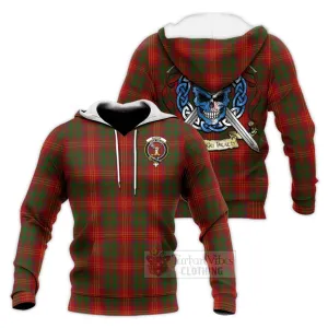 Burns Tartan Knitted Hoodie with Family Crest Celtic Skull Style