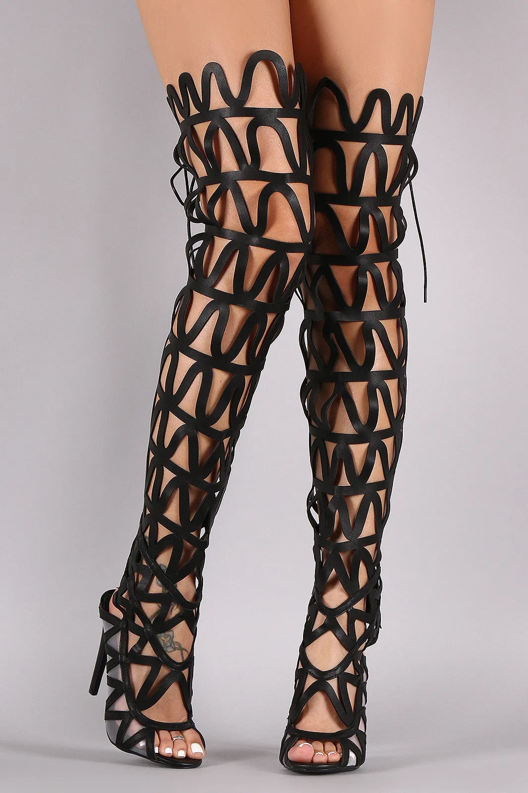 Caged Back Lace-Up Gladiator Stiletto Heel