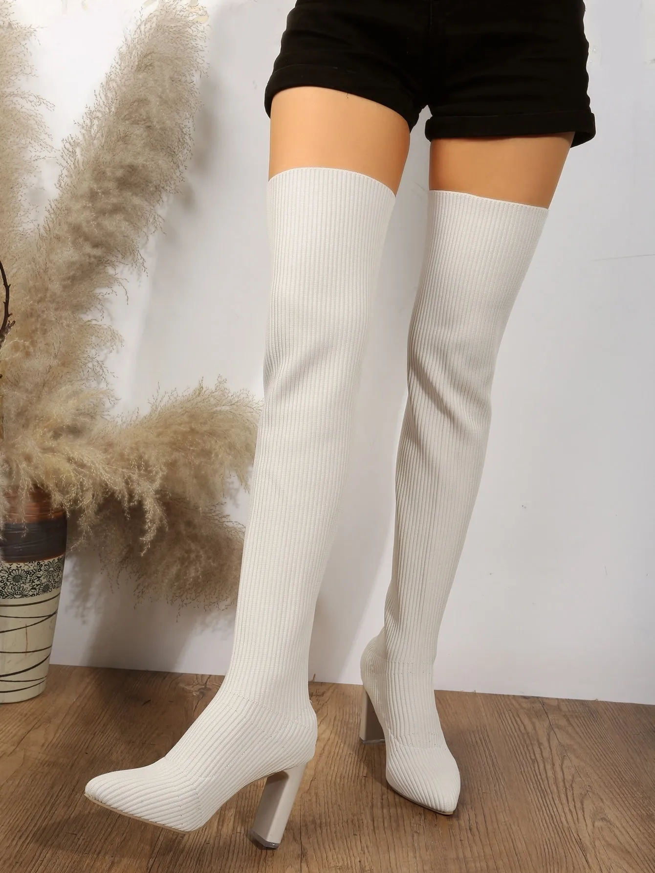Chunky Heeled Slip On Sock Boots