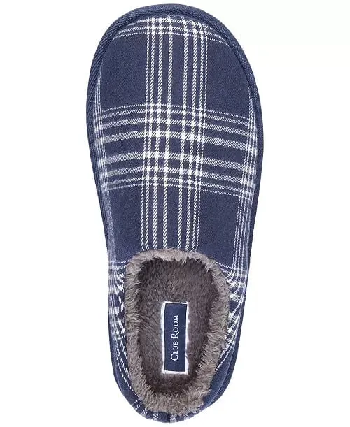 CLUB ROOM - Men's Plaid Fleece-Lined Slippers