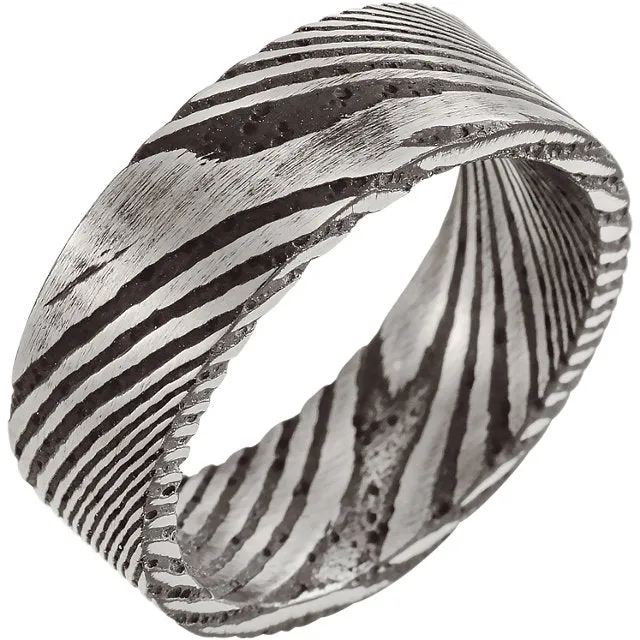 Damascus Steel 8mm Patterned Flat Comfort Fit Band