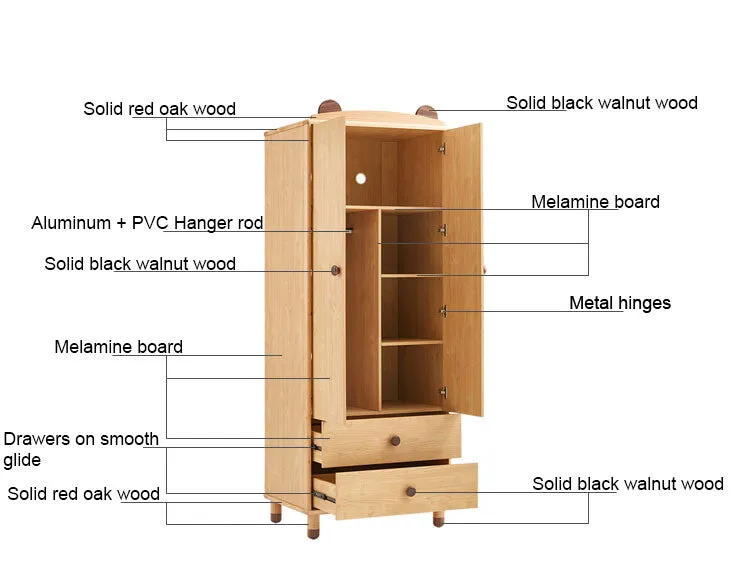 Dear Bear Kids Oak Wardrobe