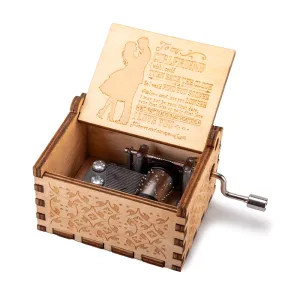 Fabufabu Music Box Engraved Vintage Hand Cranked Wooden Music Box