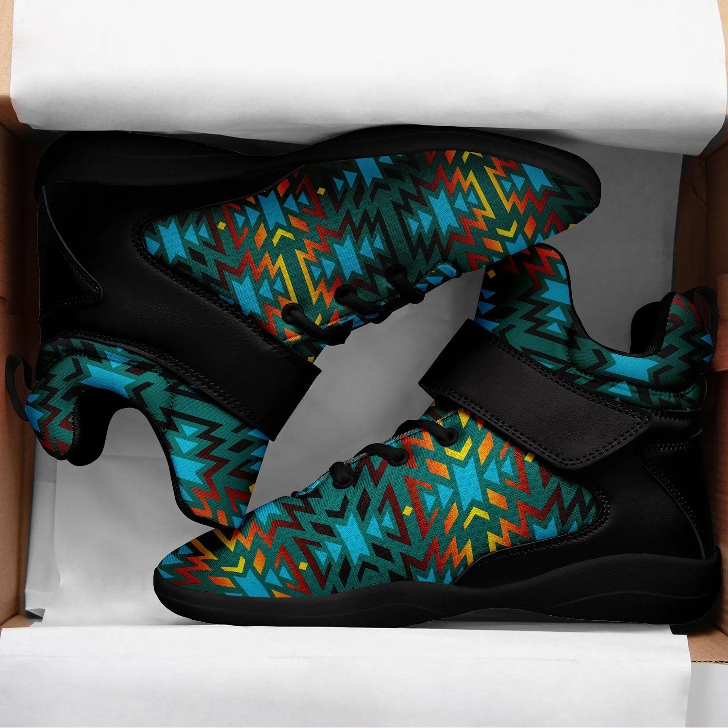 Fire Colors and Turquoise Teal Ipottaa Basketball / Sport High Top Shoes - Black Sole