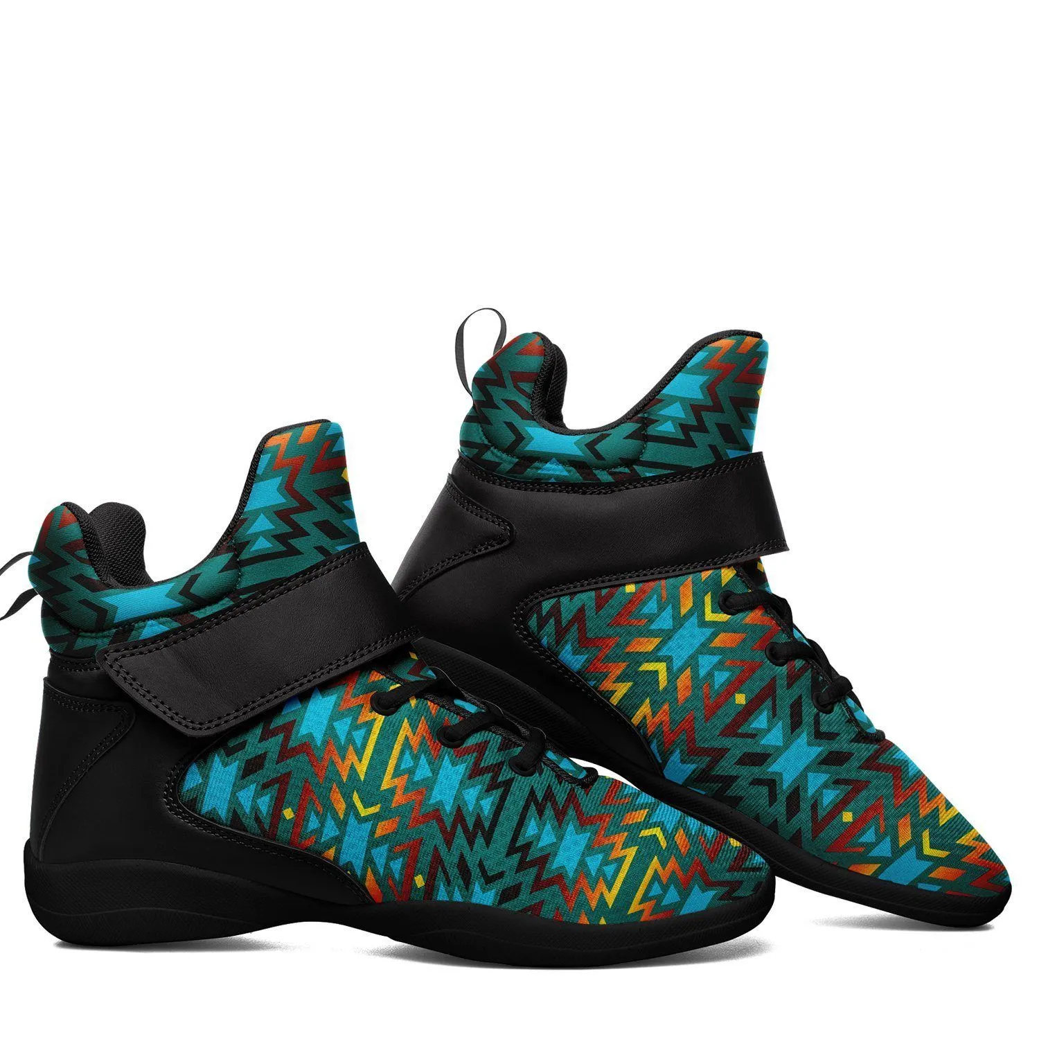 Fire Colors and Turquoise Teal Ipottaa Basketball / Sport High Top Shoes - Black Sole