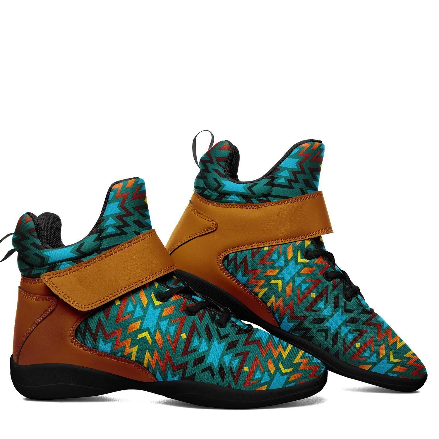 Fire Colors and Turquoise Teal Ipottaa Basketball / Sport High Top Shoes - Black Sole