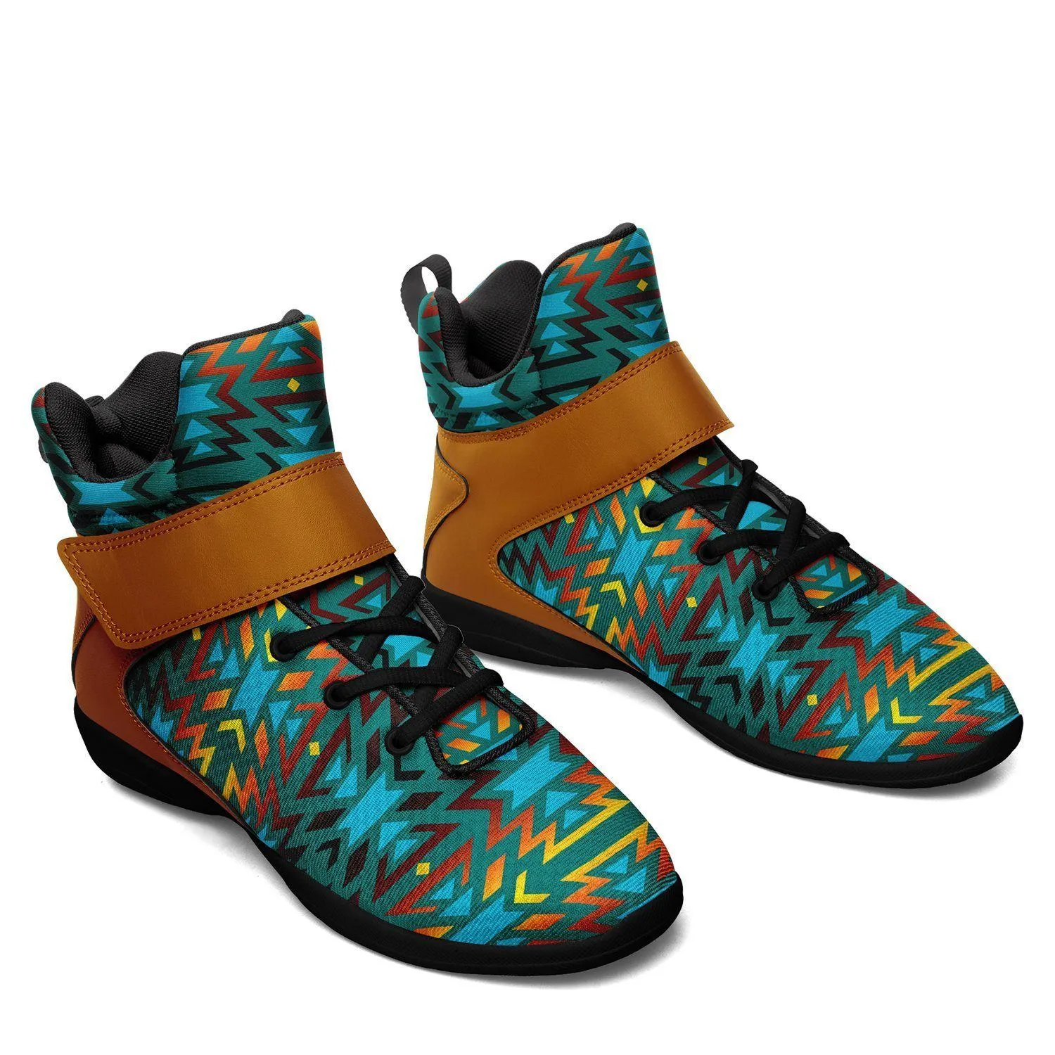 Fire Colors and Turquoise Teal Ipottaa Basketball / Sport High Top Shoes - Black Sole