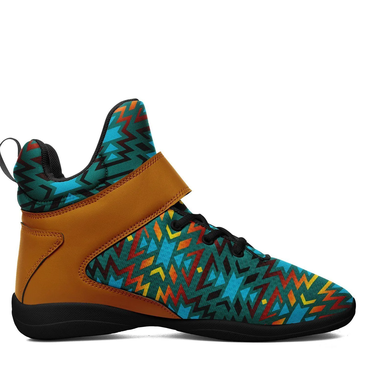 Fire Colors and Turquoise Teal Ipottaa Basketball / Sport High Top Shoes - Black Sole