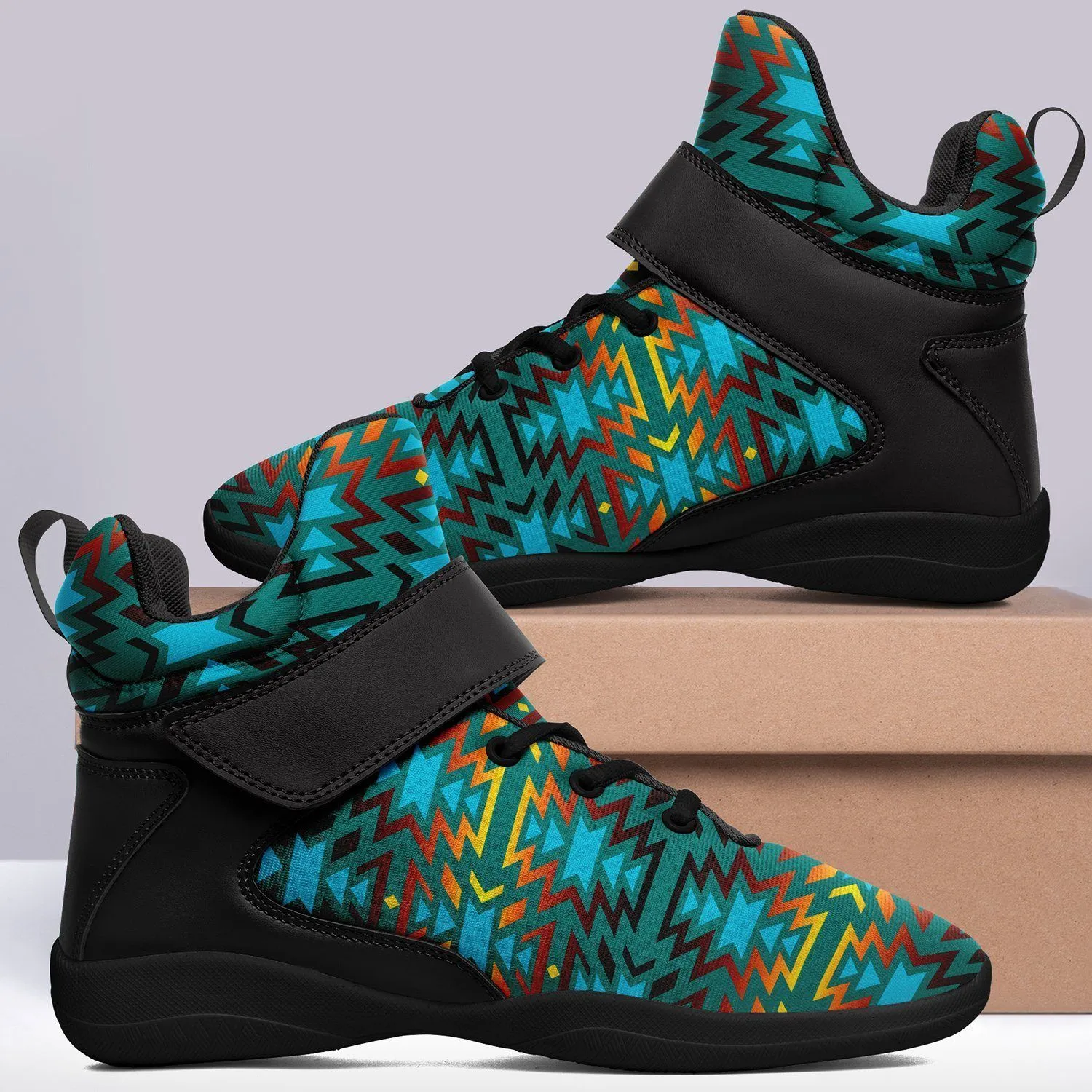 Fire Colors and Turquoise Teal Ipottaa Basketball / Sport High Top Shoes - Black Sole