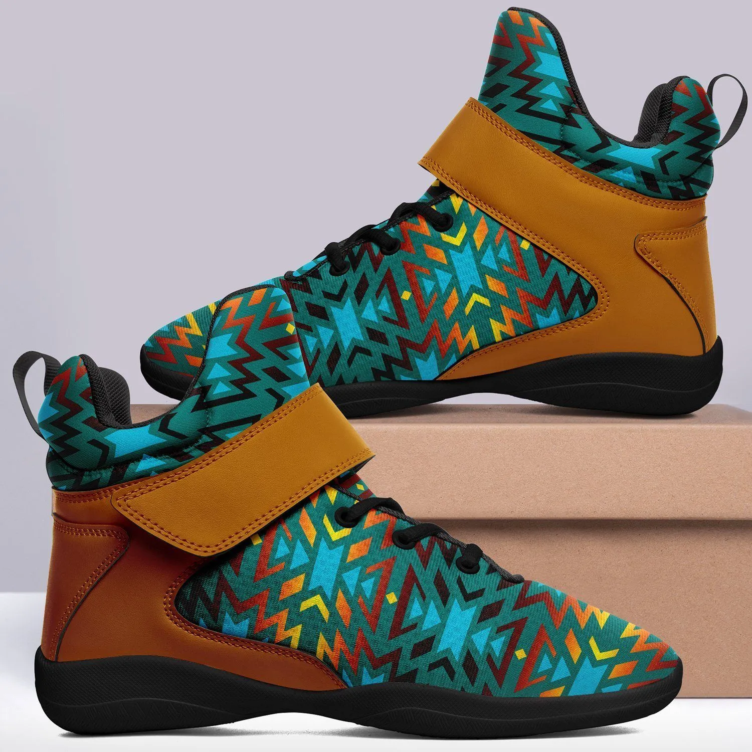 Fire Colors and Turquoise Teal Ipottaa Basketball / Sport High Top Shoes - Black Sole