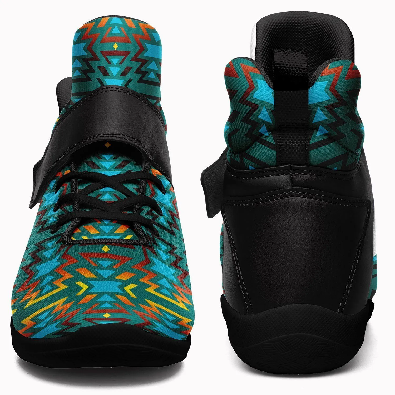 Fire Colors and Turquoise Teal Ipottaa Basketball / Sport High Top Shoes - Black Sole