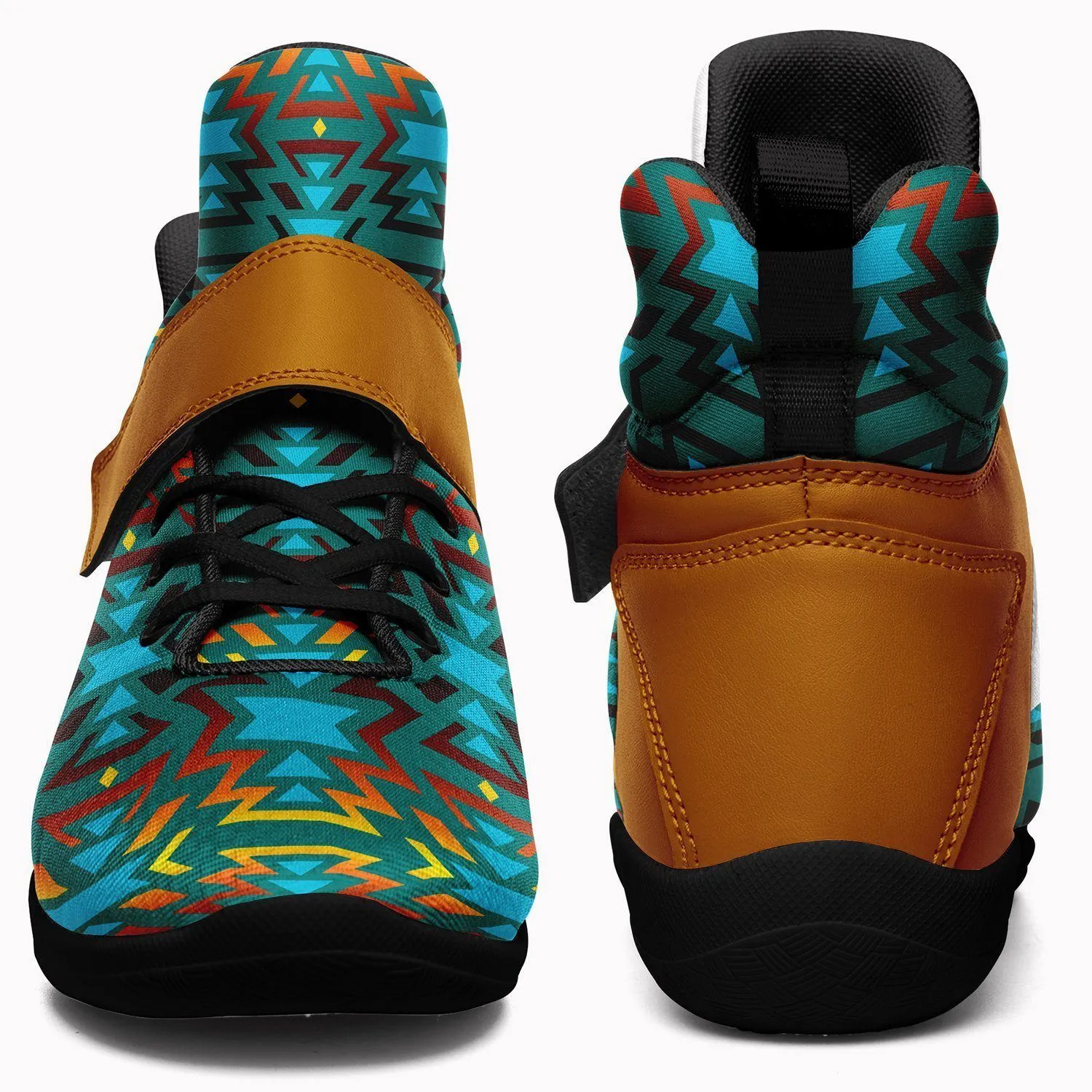 Fire Colors and Turquoise Teal Ipottaa Basketball / Sport High Top Shoes - Black Sole