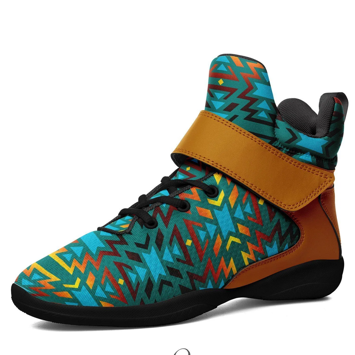 Fire Colors and Turquoise Teal Ipottaa Basketball / Sport High Top Shoes - Black Sole