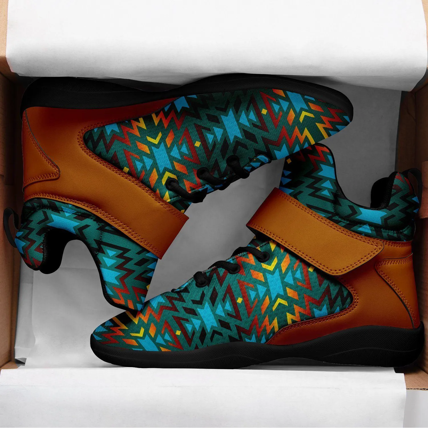 Fire Colors and Turquoise Teal Ipottaa Basketball / Sport High Top Shoes - Black Sole