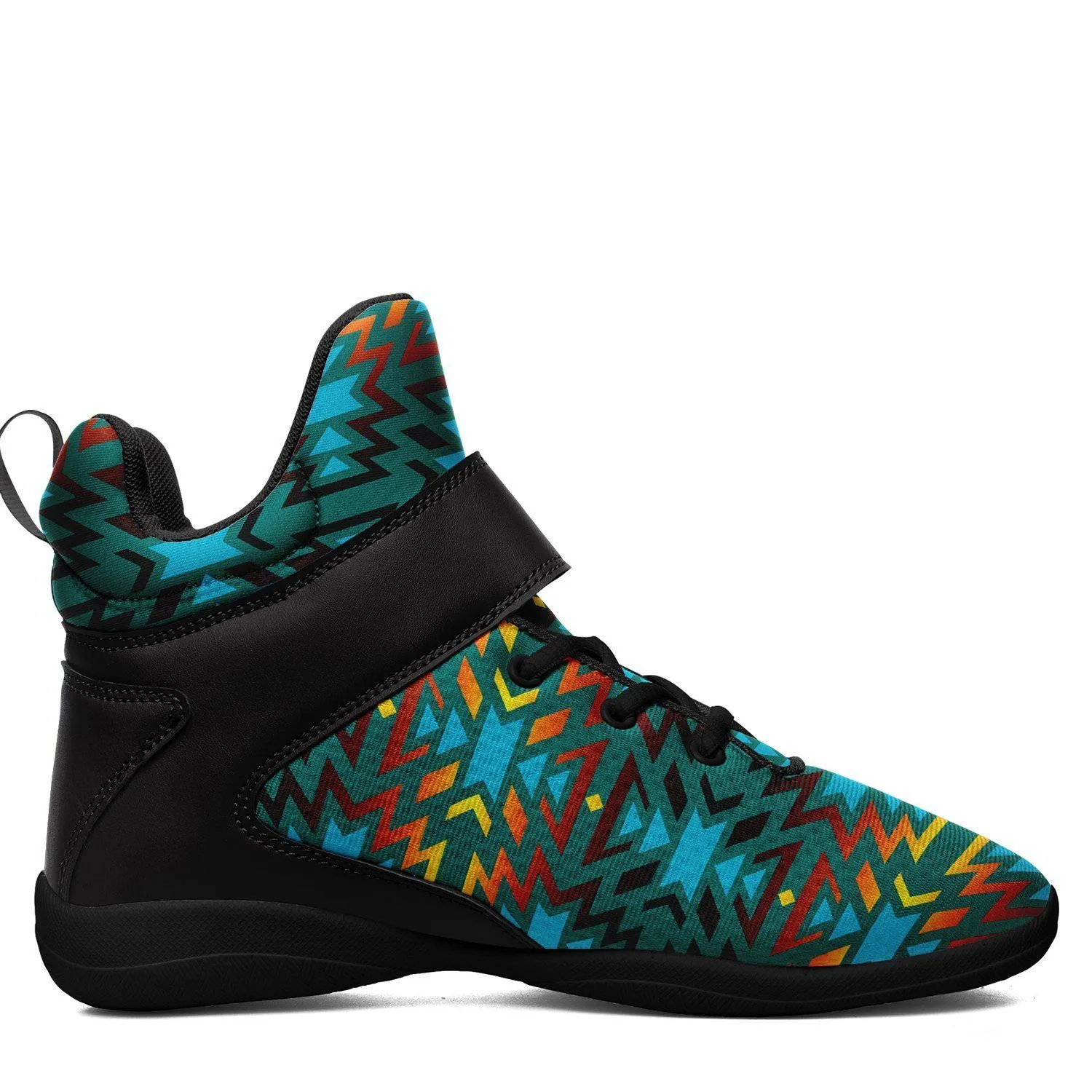 Fire Colors and Turquoise Teal Ipottaa Basketball / Sport High Top Shoes - Black Sole