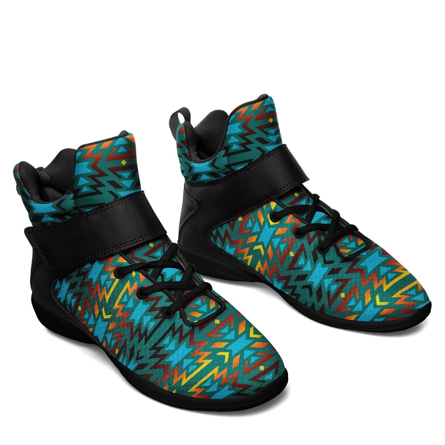 Fire Colors and Turquoise Teal Ipottaa Basketball / Sport High Top Shoes - Black Sole