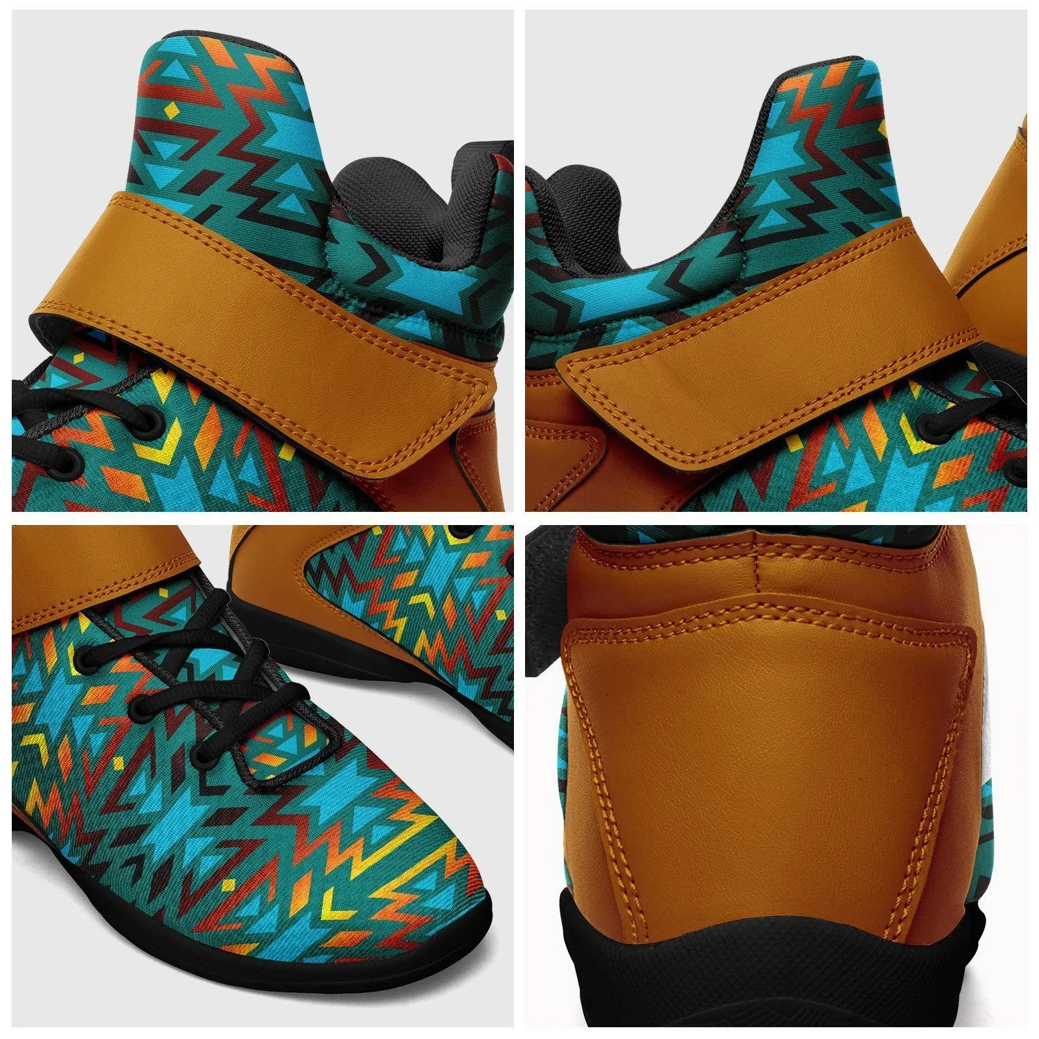 Fire Colors and Turquoise Teal Ipottaa Basketball / Sport High Top Shoes - Black Sole