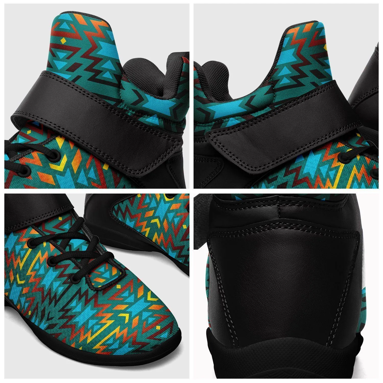 Fire Colors and Turquoise Teal Ipottaa Basketball / Sport High Top Shoes - Black Sole