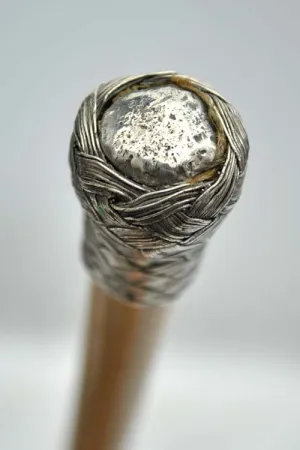 Gentleman's Bamboo Cane Swagger Stick with Silver Metal Woven Knob