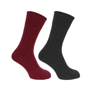 Hoggs of Fife Brogue Merino Socks (Twin Pack) - Dark Green/Burgundy