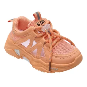 Hopscotch Girls PU and Mesh Text Print Athletic Shoes in Orange Color,UK: 13 (QWX-4384005)