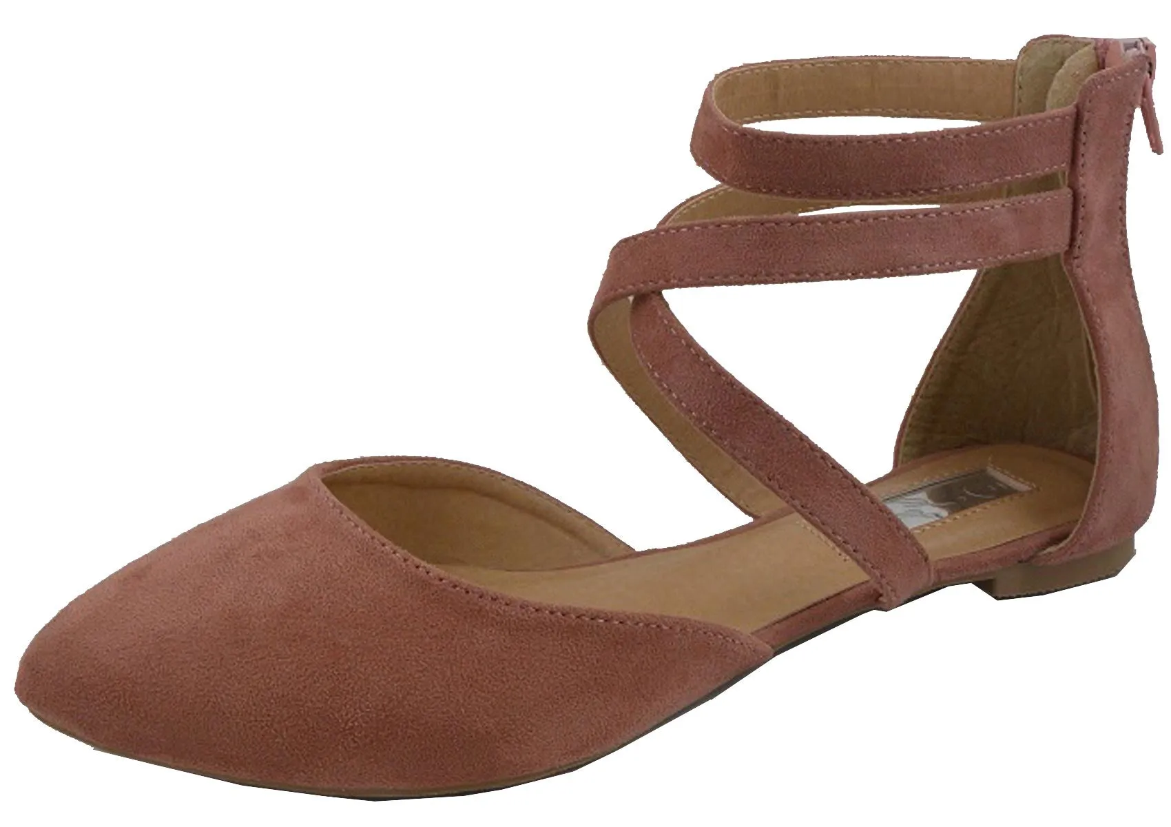 Iynx Women's Strappy Crisscross D'Orsay Zip Back Ballet Flat