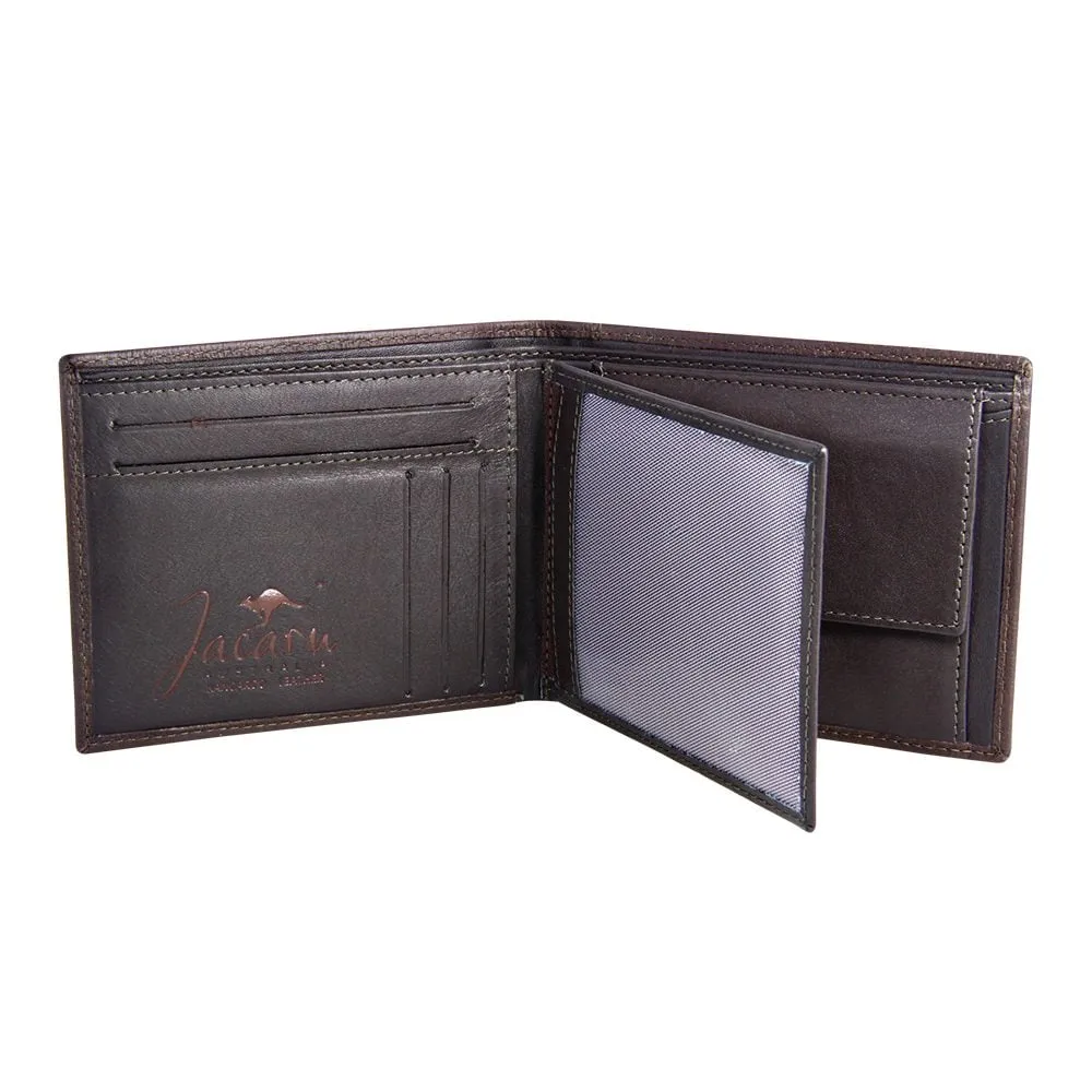 Jacaru Kangaroo Leather Flap Wallet - Brown