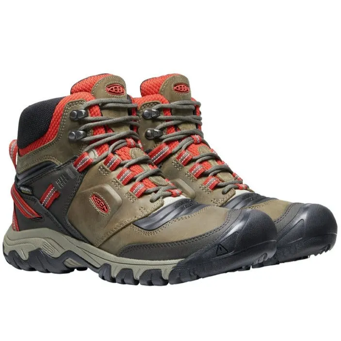 Keen Ridge Flex WP Mid Men's Walking Boots - Dark Olive/Ketchup