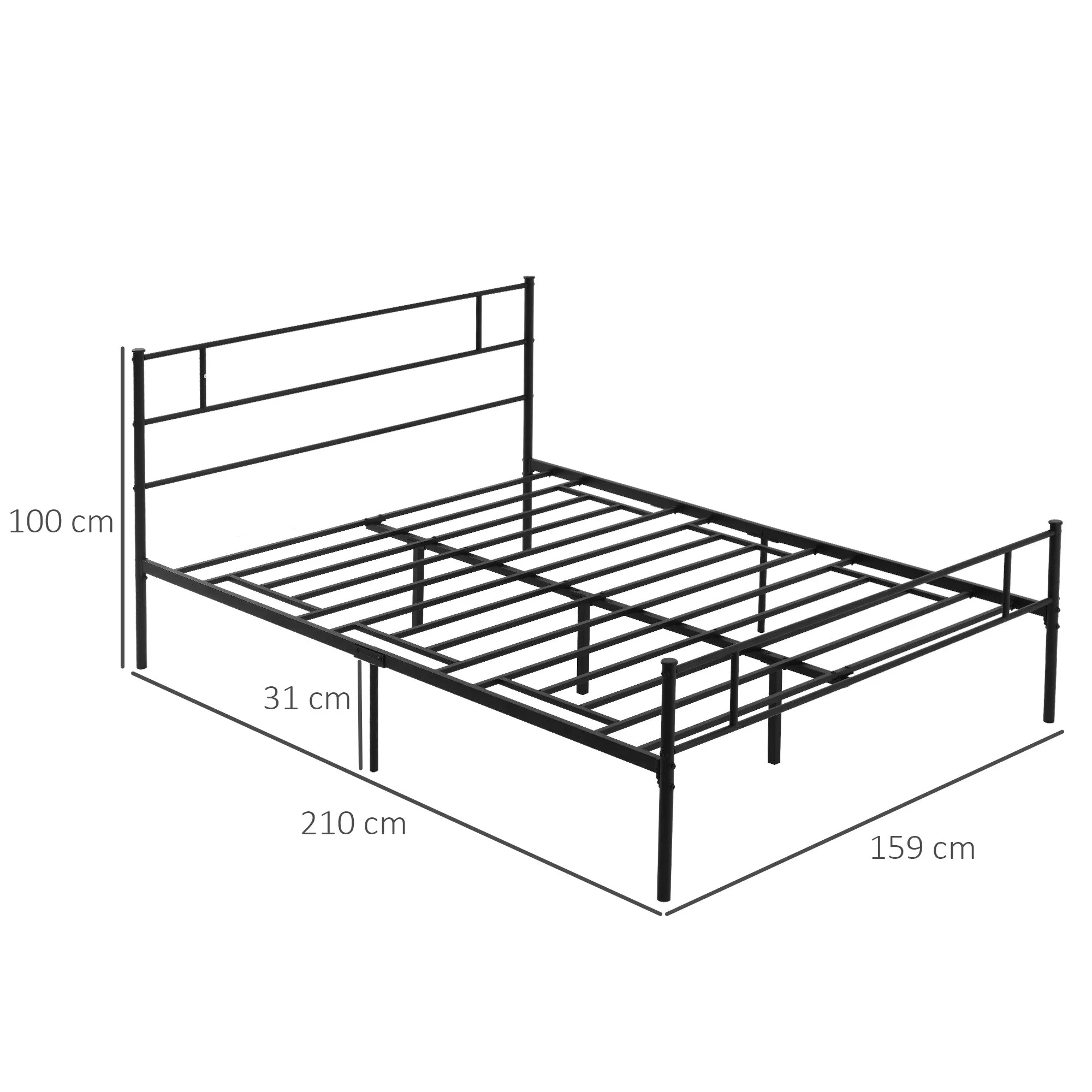 King Size Metal Bed Frame, Solid Bedstead Base with Headboard and Footboard, Metal Slat Support and Underbed Storage Space, Bedroom Furniture