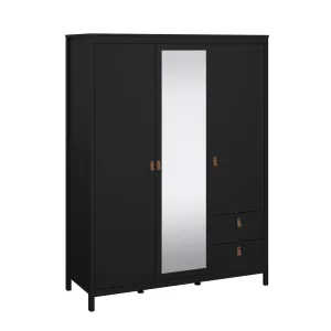 Madrid Wardrobe with 2 plain doors 1 mirror door and 2 drawers - Black