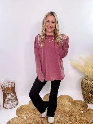 Mauve Acid Washed Long Sleeve Top